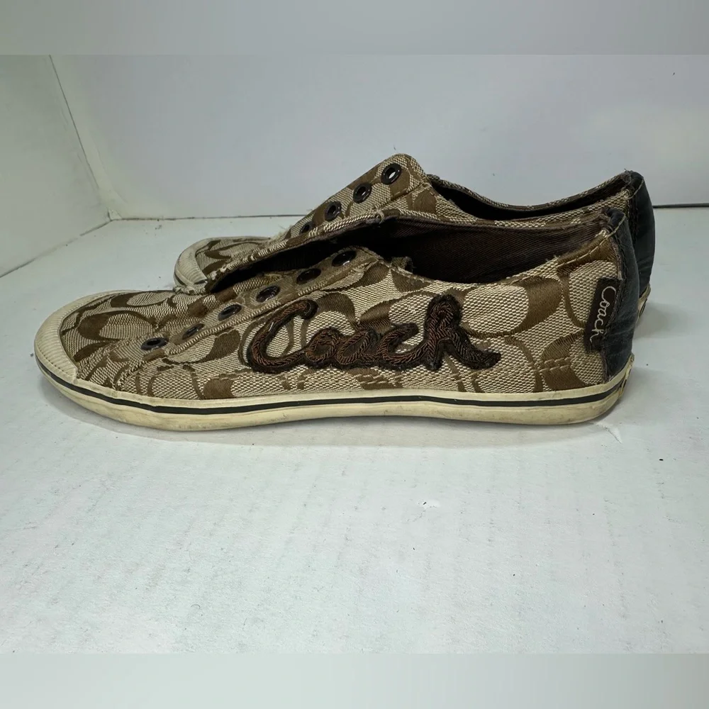Coach Tan Signature Canvas Slip-On Sneakers